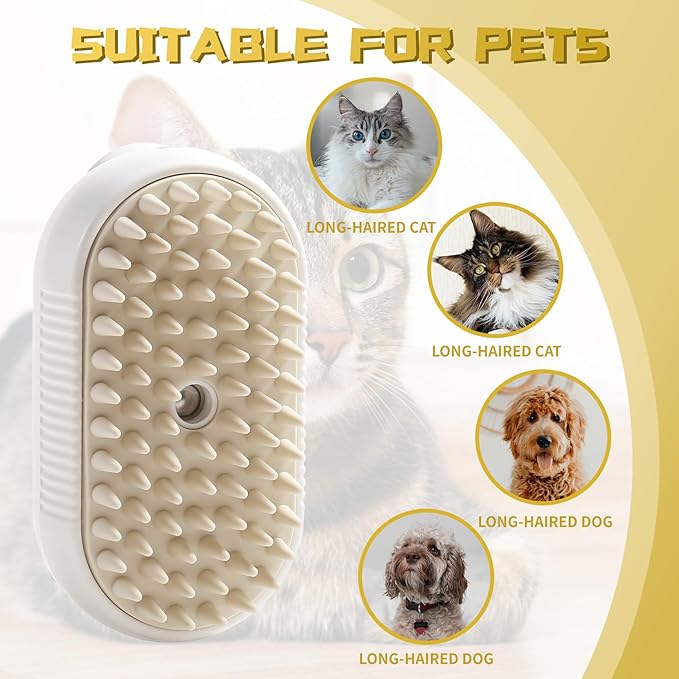 3-in-1 Steam Brush with Steamer - Suitable for Cats, Dogs and All Pets (White)