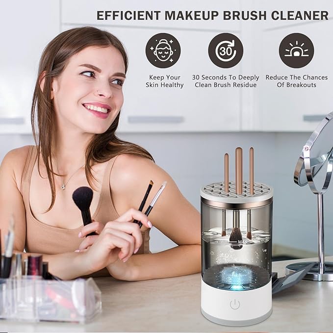 Electric Cosmetic Makeup Brush Cleaning Tool, Makeup Brush Cleaner and Dryer Machine, One-Button Operation
